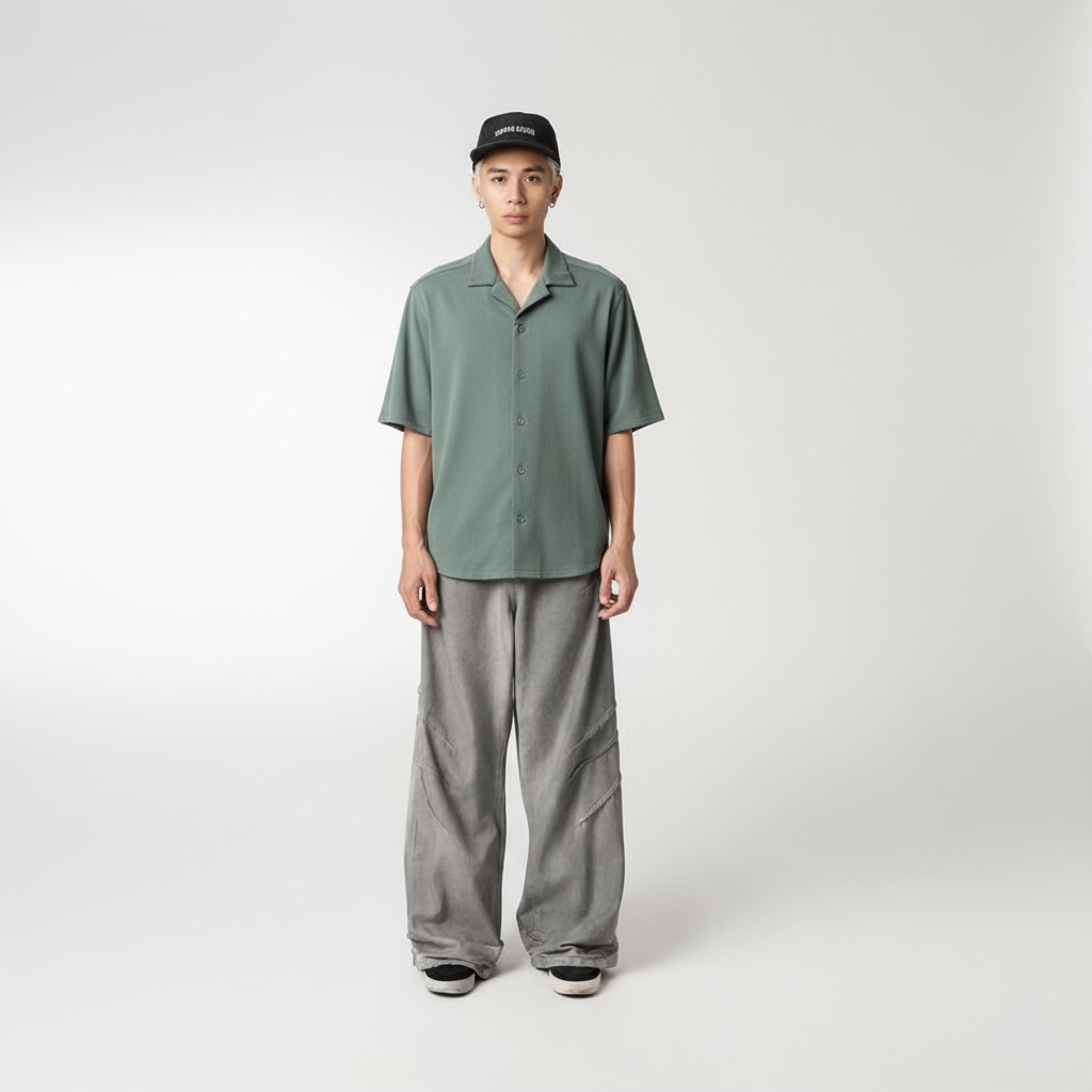 Sage Green knitted bowling shirt