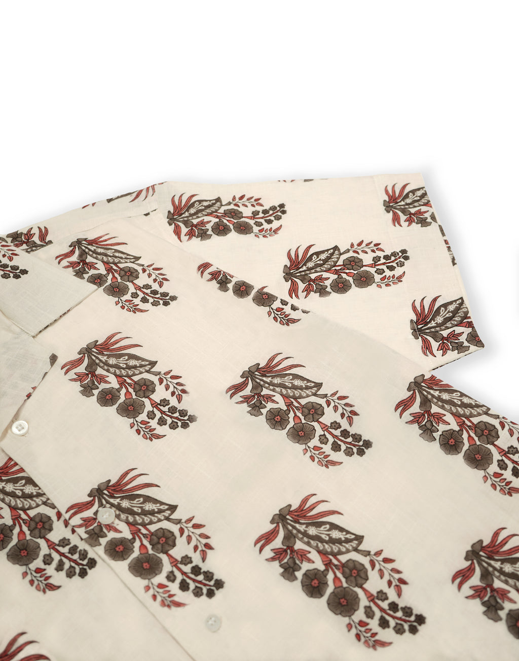 Beige Floral Block Print Blowing Shirt