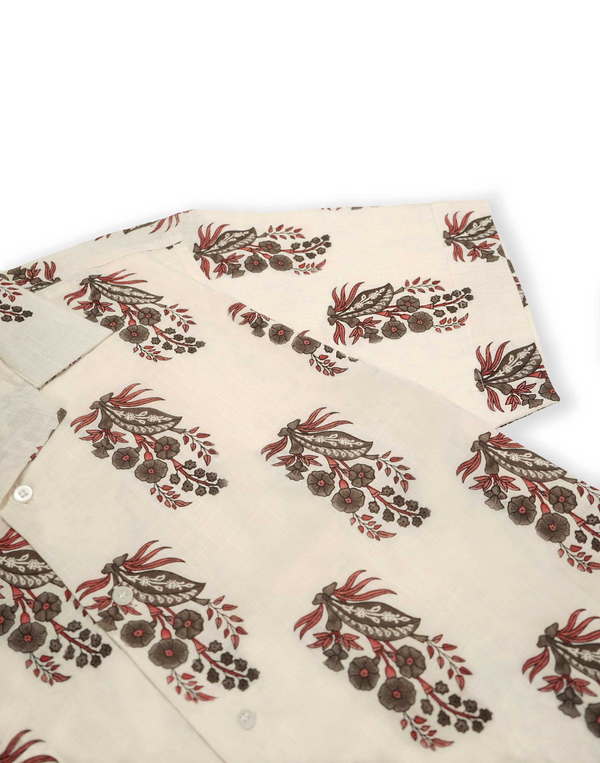 Beige Floral Block Print Blowing Shirt