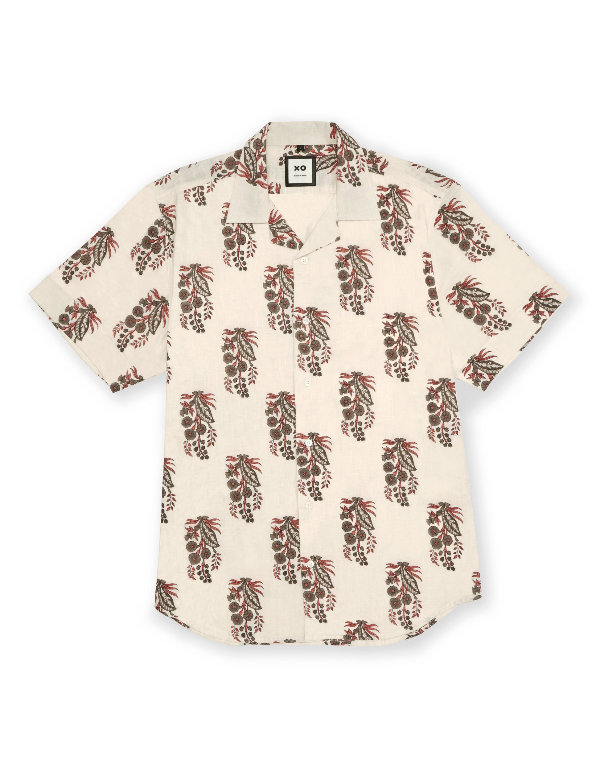 Beige Floral Block Print Blowing Shirt